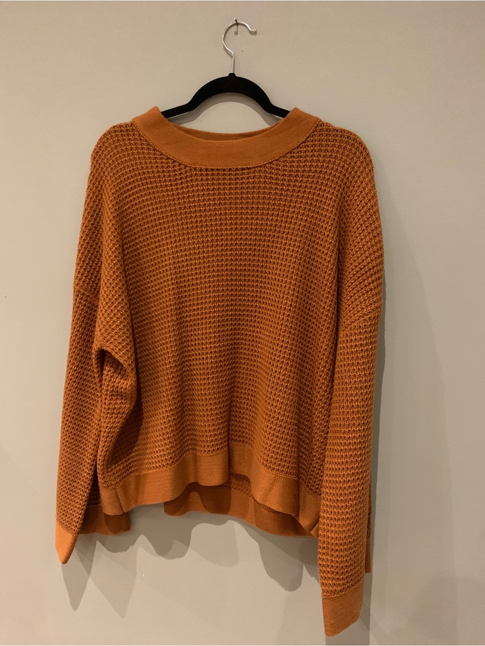 Listicle Waffle-Knit Crewneck Sweater - Rust Orange